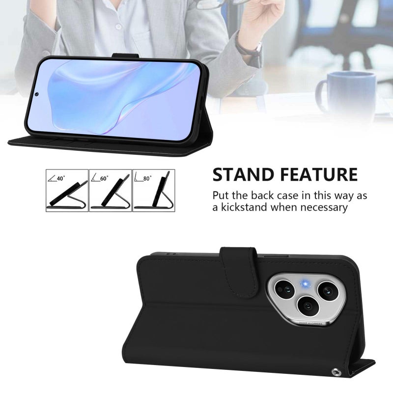 إيروريكس جراب هاتف من الجلد بلون سادة لهاتف Honor 400 Pro Global مقاس 160.8 مم مع حبل (أسود) - Image 3