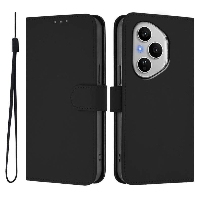 إيروريكس جراب هاتف من الجلد بلون سادة لهاتف Honor 400 Pro Global مقاس 160.8 مم مع حبل (أسود) - Image 2