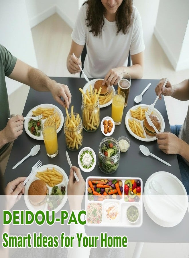 BEIDOU-PAC 3 Compartment Compostable Heavy Duty Disposable Paper Plates, 75 Count | 10 Inch Round | Natural Bagasse, White Biodegradable Eco-Friendly School Lunch, Buffet, Party Sugarcane Tray - Image 5