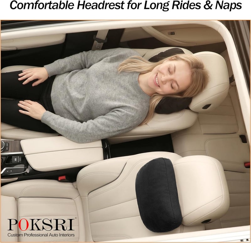 POKSRI car headrest Pillow Neck Head Rest for Driving seat,2 pcs Universal fit Support Vehicle Front Rear Cushion Seats,Breathable, Travel Lying Pillows (Black Color) - Image 4