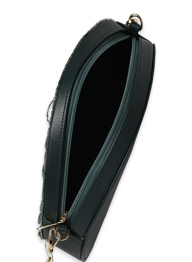 MARKQUES Emerald Green Embellished Crossbody Sling Bag With Cutdana Work Handle - Image 5
