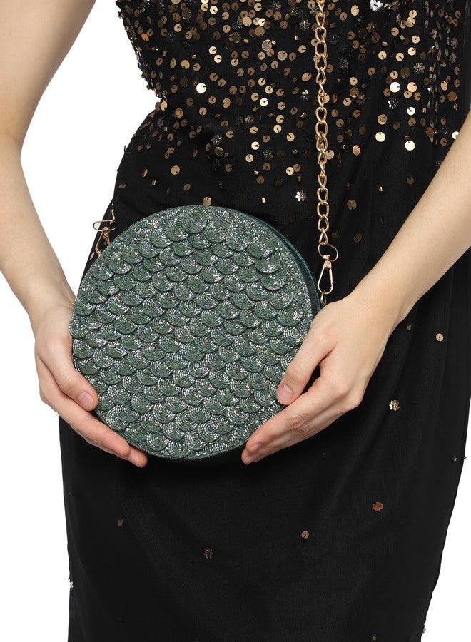 MARKQUES Emerald Green Embellished Crossbody Sling Bag With Cutdana Work Handle - Image 4