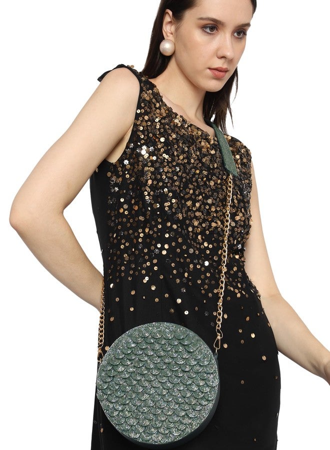 MARKQUES Emerald Green Embellished Crossbody Sling Bag With Cutdana Work Handle - Image 2