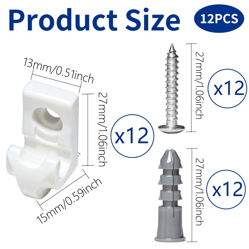 LordandLand 12 Pack White Down Wall Clip Closet Shelves Clips Wire Shelf Loop Clips Plastic Heavy Duty Wire Shelf Brackets Included Clips Screws and Expansion Tubes for Wire Closet Shelving - Image 2