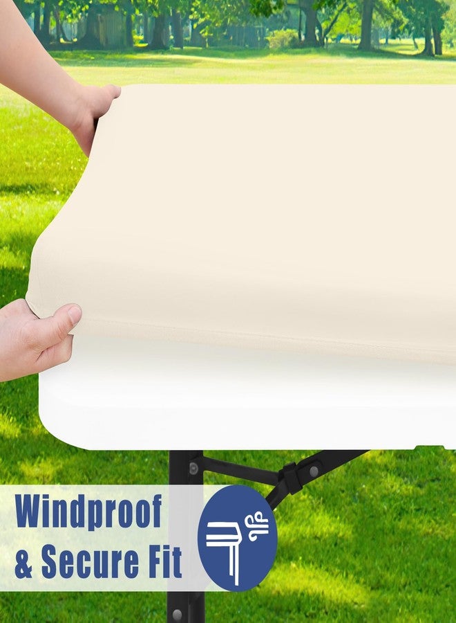Moosfor Spandex 6 Foot Rectangle Table Cloth 2 Pack, Elastic Fitted Tablecloths for Picnic, Stretch Washable Patio Table Cover for Outdoor, Camping, Banquet and Parties (Champagne, 30"x72") - Image 3