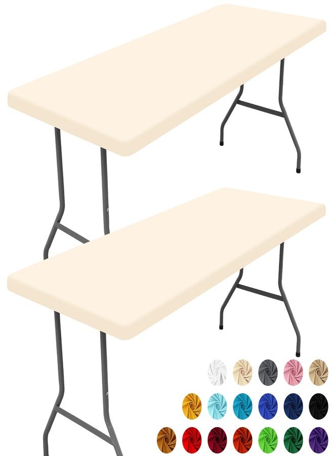 Moosfor Spandex 6 Foot Rectangle Table Cloth 2 Pack, Elastic Fitted Tablecloths for Picnic, Stretch Washable Patio Table Cover for Outdoor, Camping, Banquet and Parties (Champagne, 30"x72") - Image 1