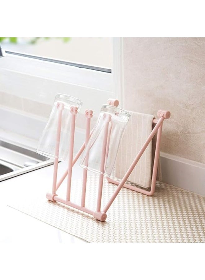 حامل أكواب ومناشف قابل للطي، حامل مناشف للمطبخ والحمام، حامل قابل للطي يوفر المساحة قطعتين - Image 3