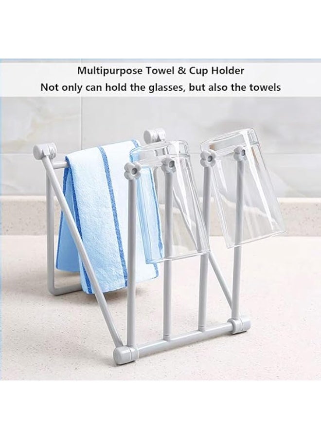 حامل أكواب ومناشف قابل للطي، حامل مناشف للمطبخ والحمام، حامل قابل للطي يوفر المساحة قطعتين - Image 5