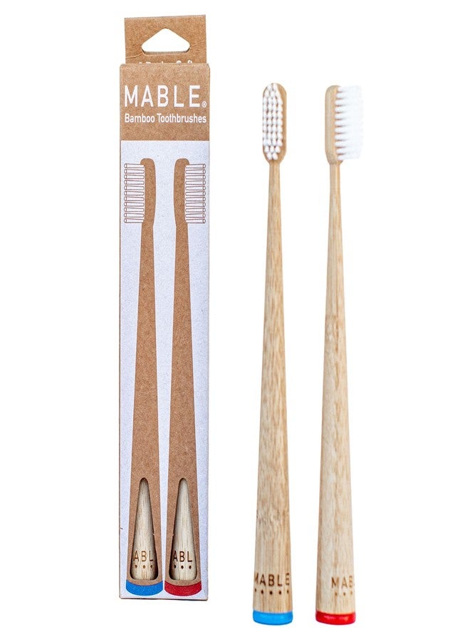 MABLE Bamboo Toothbrush, Adult Two Pack, BPA-Free Soft Bristle Toothbrushes, Eco-Friendly, Compostable Natural Wooden Toothbrush - Image 1