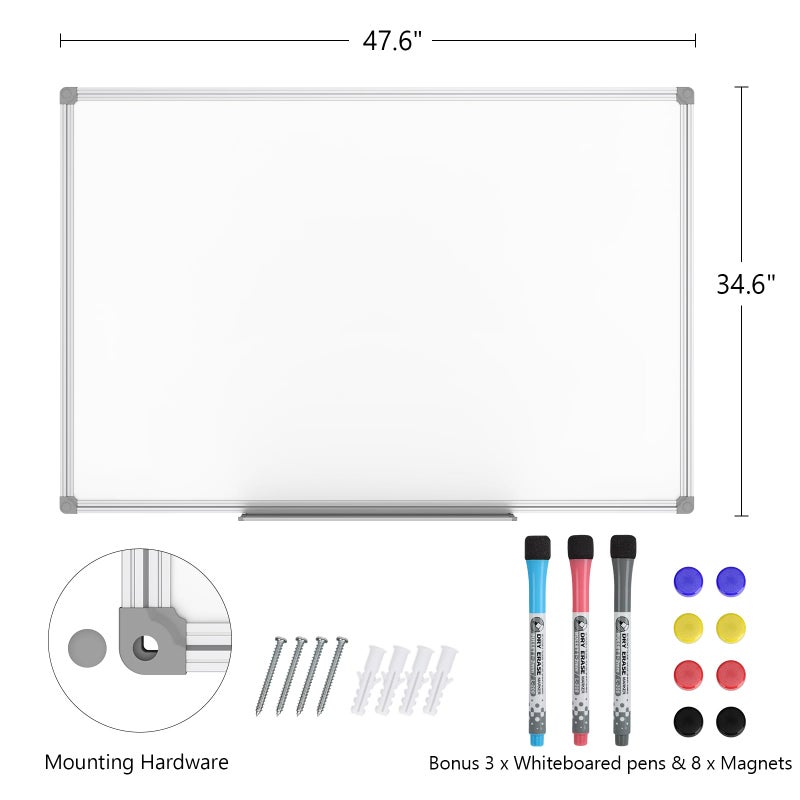 Lockways White Board Dry Erase Board 48 x 36 Inch, Magnetic Whiteboard 4 x 3, Silver Aluminium Frame, Set Including 1 Detachable Aluminum Marker Tray, 3 Dry Erase Markers, 8 Magnets - Image 2