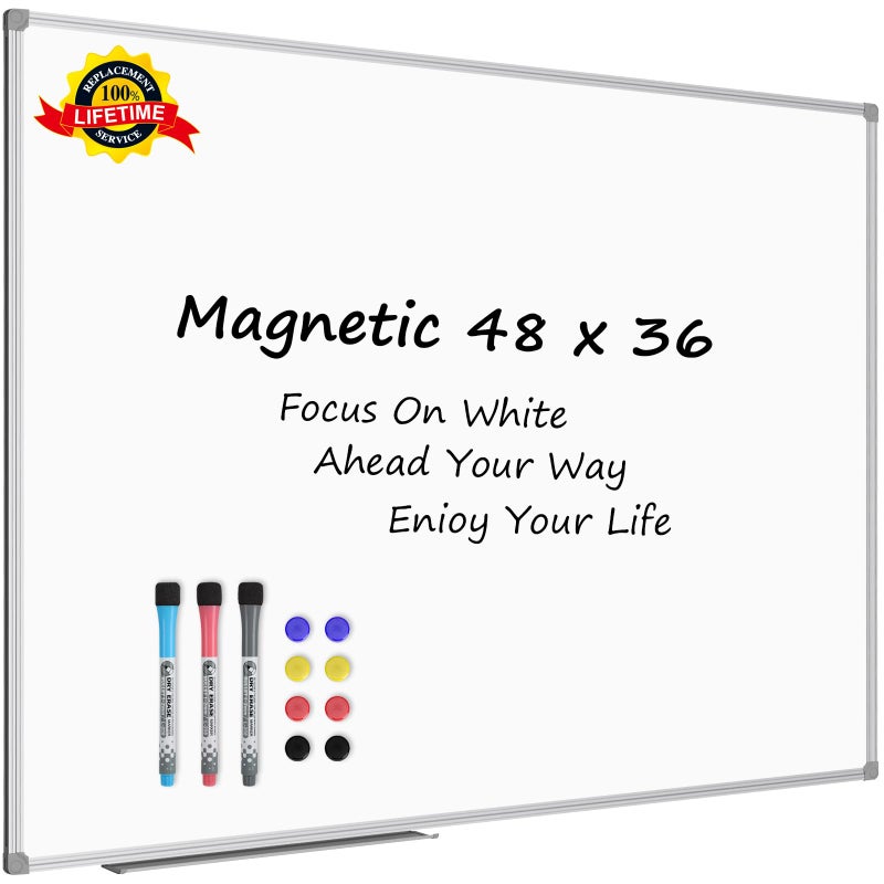 Lockways White Board Dry Erase Board 48 x 36 Inch, Magnetic Whiteboard 4 x 3, Silver Aluminium Frame, Set Including 1 Detachable Aluminum Marker Tray, 3 Dry Erase Markers, 8 Magnets - Image 1