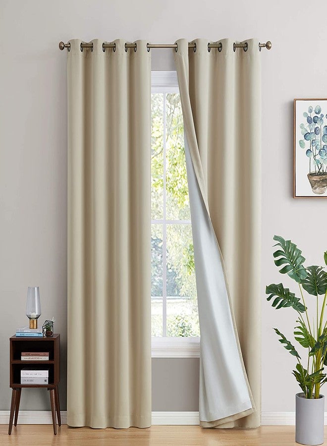 BFAM Store Thermal Insulated 100% Blackout Curtains for Bedroom with White Liner, Double Layer Full Room Darkening Noise Reducing Curtain 2 Pc (Beige, 7 Ft Long), Opaque - Image 1