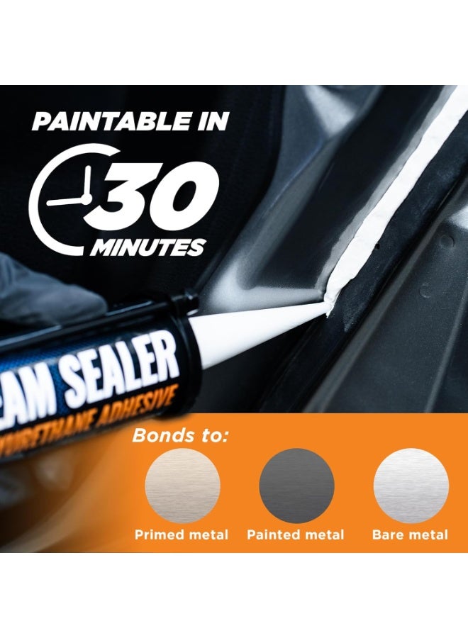 FORTIVO Professional Automotive Seam Sealer, Paintable Quick-Set Polyurethane Auto Body Seam Sealer for Metal Surfaces of Cars, Trucks, Etc, Includes Gloves & Tip - White RV Roof Sealant  - Image 4