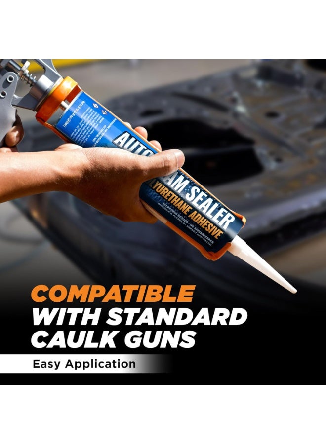 FORTIVO Professional Automotive Seam Sealer, Paintable Quick-Set Polyurethane Auto Body Seam Sealer for Metal Surfaces of Cars, Trucks, Etc, Includes Gloves & Tip - White RV Roof Sealant  - Image 3