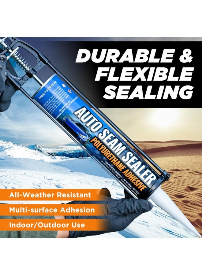FORTIVO Professional Automotive Seam Sealer, Paintable Quick-Set Polyurethane Auto Body Seam Sealer for Metal Surfaces of Cars, Trucks, Etc, Includes Gloves & Tip - White RV Roof Sealant  - Image 1