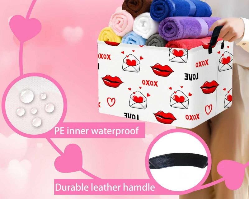 BOOHIT Valentines Day Basket Large Foldable Heart Shaped Storage Box for Gifts Kids Empty Storage Bins Rectangular Toy Organizer Decor (Mouth Envelope Love) - Image 3