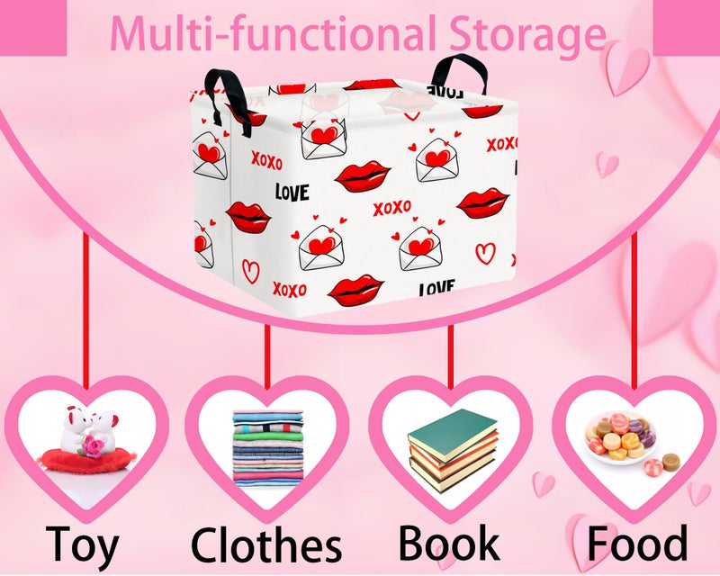 BOOHIT Valentines Day Basket Large Foldable Heart Shaped Storage Box for Gifts Kids Empty Storage Bins Rectangular Toy Organizer Decor (Mouth Envelope Love) - Image 4