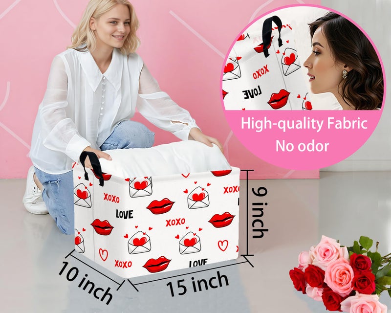 BOOHIT Valentines Day Basket Large Foldable Heart Shaped Storage Box for Gifts Kids Empty Storage Bins Rectangular Toy Organizer Decor (Mouth Envelope Love) - Image 2