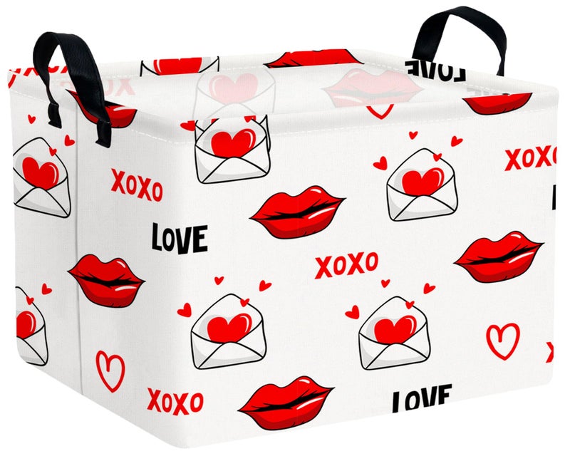 BOOHIT Valentines Day Basket Large Foldable Heart Shaped Storage Box for Gifts Kids Empty Storage Bins Rectangular Toy Organizer Decor (Mouth Envelope Love) - Image 1