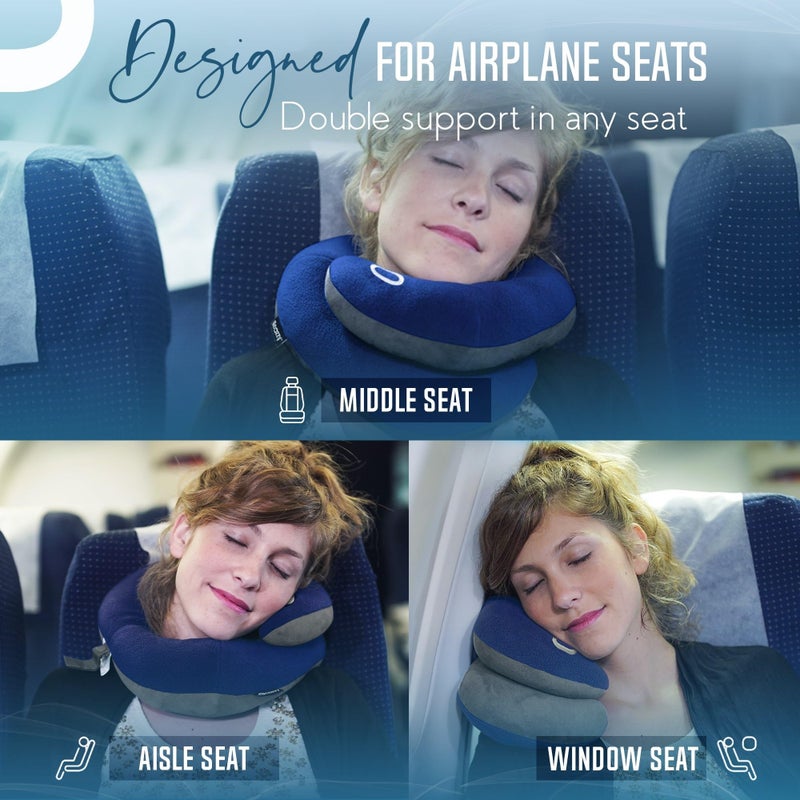 BCOZZY Travel Neck Pillow for Airplaneâ€“ Patented Double Support for Head, Neck, and Chin. Best for Long Flights, Plane Sleeping, and Car Rides. Adjustable Size. Fully Washable. Carry Bag. Large, Black - Image 2