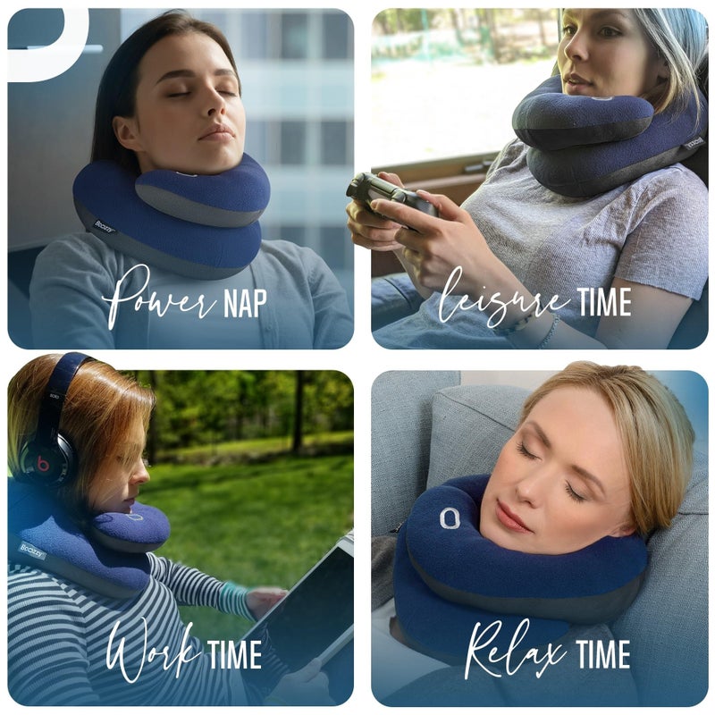 BCOZZY Travel Neck Pillow for Airplaneâ€“ Patented Double Support for Head, Neck, and Chin. Best for Long Flights, Plane Sleeping, and Car Rides. Adjustable Size. Fully Washable. Carry Bag. Large, Black - Image 5