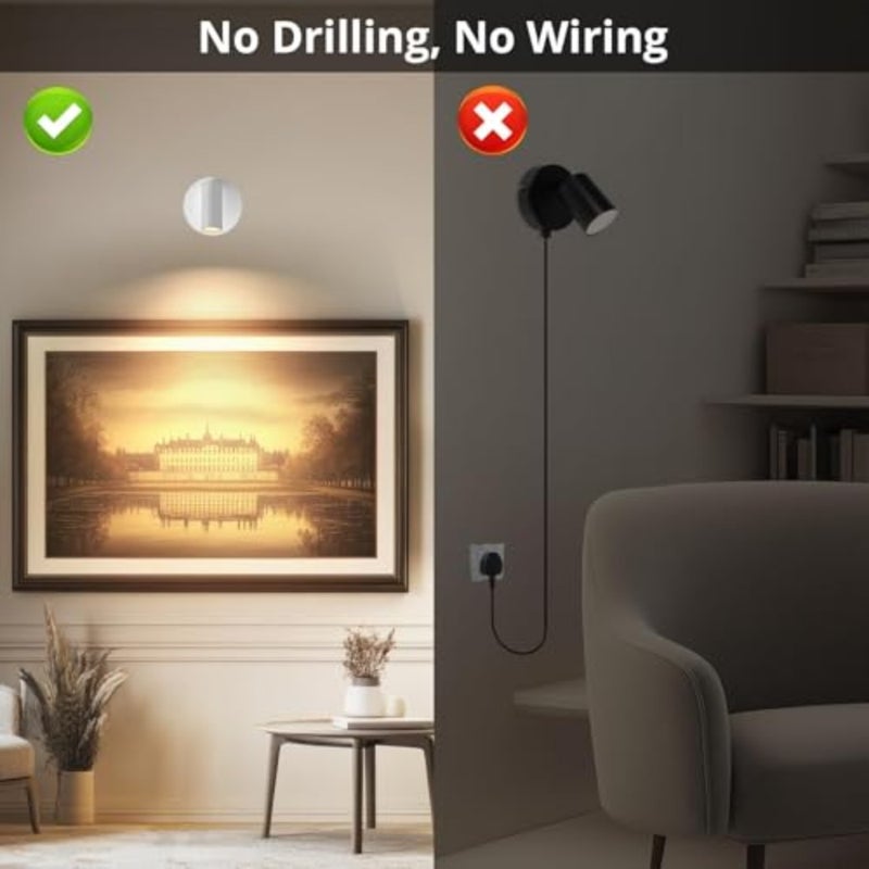 Wireless Spot lights Indoor: Rechargeable Dimmable with Remote and Timer - 360° Rotatable Indoor Lights for Artwork Plants and Wall Light - Image 2