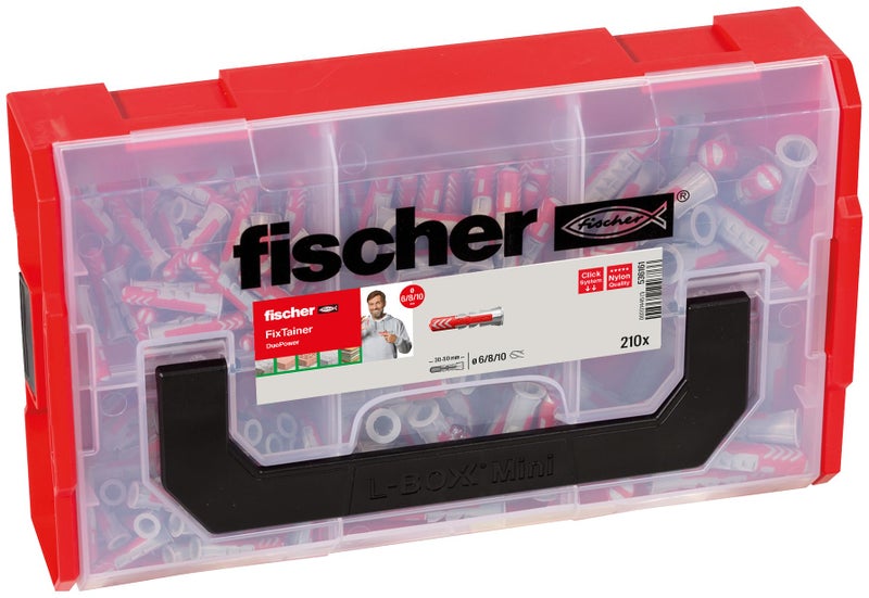 fischer FIXtainer Duopower - Power and Smart Box Set, Universal Plug, 210pcs (Whitout Screws) Folding Expansion Home Renovation Solid, Hollow or Drywallpaper Secure Fastening Solution