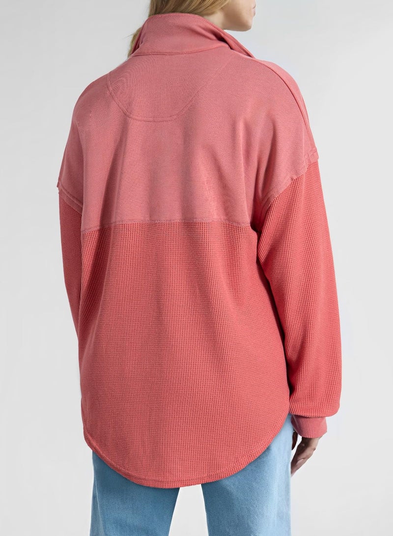 Shein SHEWIN Womens Sweatshirts Casual Waffle Knit Tops Half Zip Pullover Long Sleeve Shirts Quarter Zip Trendy Fall Outfits Oversized Clothes 2025 X-Large Brick Red - Image 3