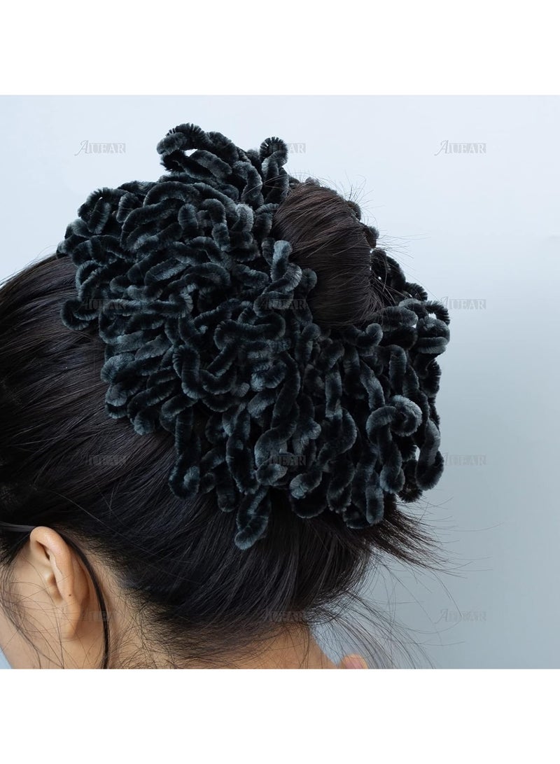 STAR BEJA AUEAR 2 Pcs Volumising Scrunchie Hijab Volumizer Khaleeji Hair Headwear Black & Gray - Image 3
