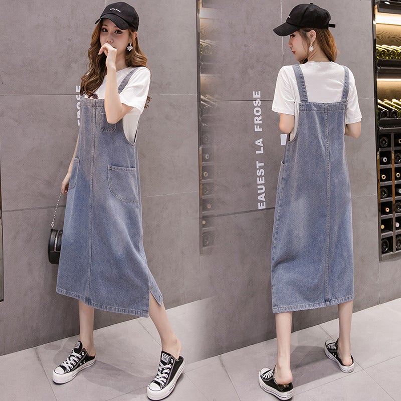 Real S Of The Spring/Summer Loose Casual Versatile Denim Suspender Dress, Mid-Length Slimming Dress For Women In Autumn - Image 2