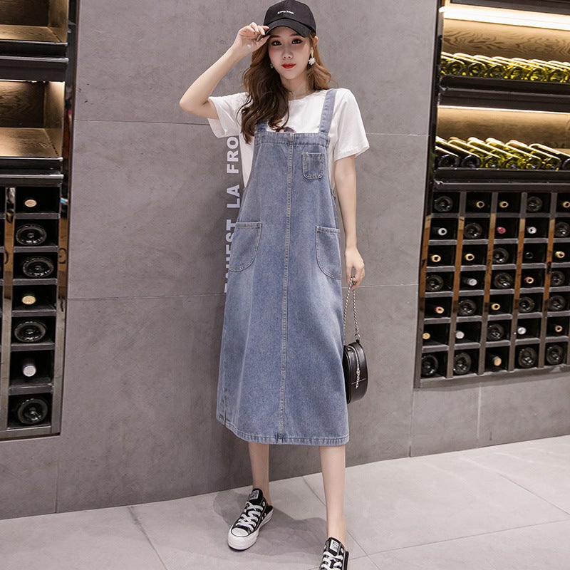 Real S Of The Spring/Summer Loose Casual Versatile Denim Suspender Dress, Mid-Length Slimming Dress For Women In Autumn - Image 5