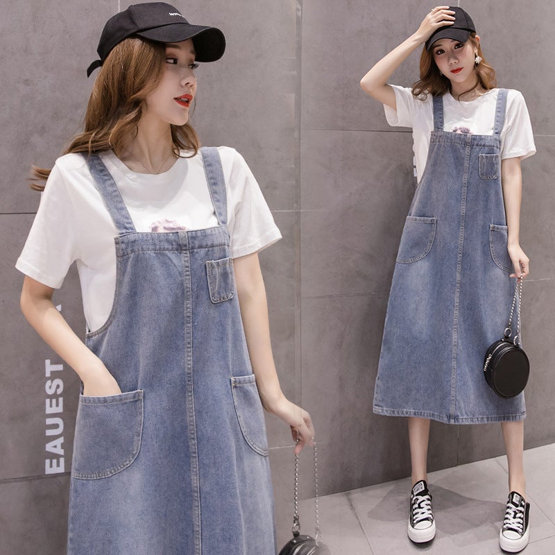 Real S Of The Spring/Summer Loose Casual Versatile Denim Suspender Dress, Mid-Length Slimming Dress For Women In Autumn - Image 4
