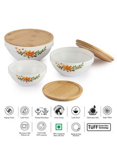 Cello CELLO Opalware Royale Mixing Bowl Set with Bamboo Lid - Lily 500ml, 1000ml, 1500ml, White, 3 Units  - Image 3