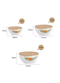 Cello CELLO Opalware Royale Mixing Bowl Set with Bamboo Lid - Lily 500ml, 1000ml, 1500ml, White, 3 Units  - Image 4