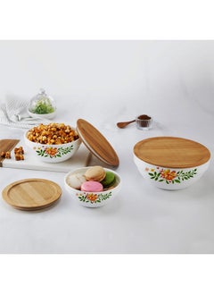 Cello CELLO Opalware Royale Mixing Bowl Set with Bamboo Lid - Lily 500ml, 1000ml, 1500ml, White, 3 Units  - Image 1