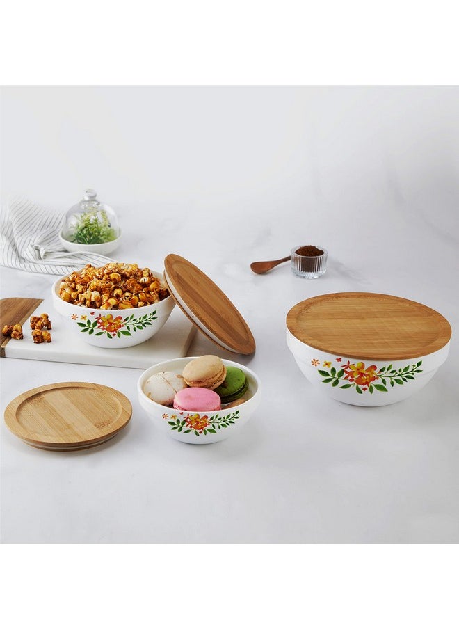 Cello - CELLO Opalware Royale Mixing Bowl Set with Bamboo Lid - Lily 500ml, 1000ml, 1500ml, White, 3 Units - Image 1