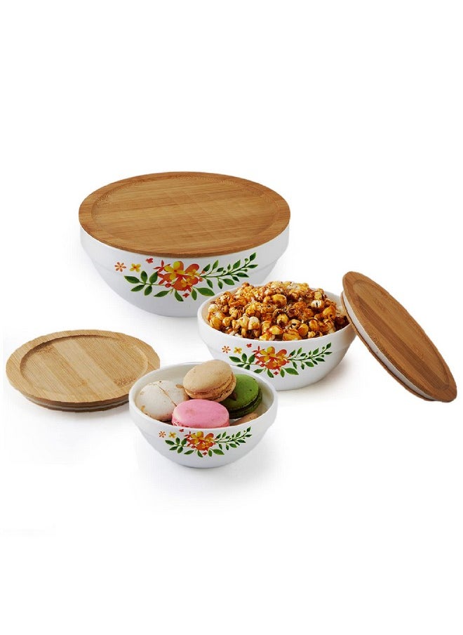 Cello - CELLO Opalware Royale Mixing Bowl Set with Bamboo Lid - Lily 500ml, 1000ml, 1500ml, White, 3 Units - Image 1