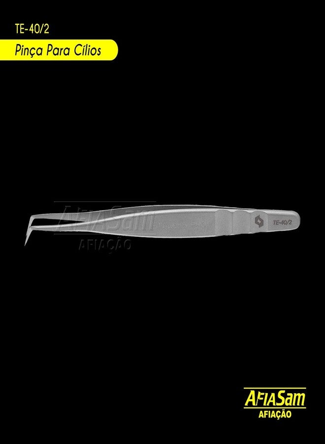 Staleks Pro Professional Eyelash Tweezers EXPERT 40 Type 2 - L-Shaped Tip - Stainless Steel - For Classic and Volume Extensions (70° Angle) - Image 2