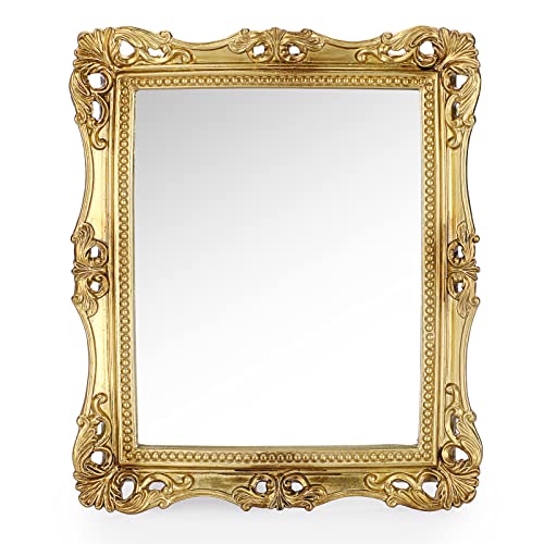 Sumnacon Sumnacon 12 x 10 Inch Rectangular Vintage Mirror  Retro Resin Makeup Mirror for Wall Tabletop Desktop Decorative Mirror Tray for Bathroom Vanity Dresser Bedroom Table Desk Decor Gold