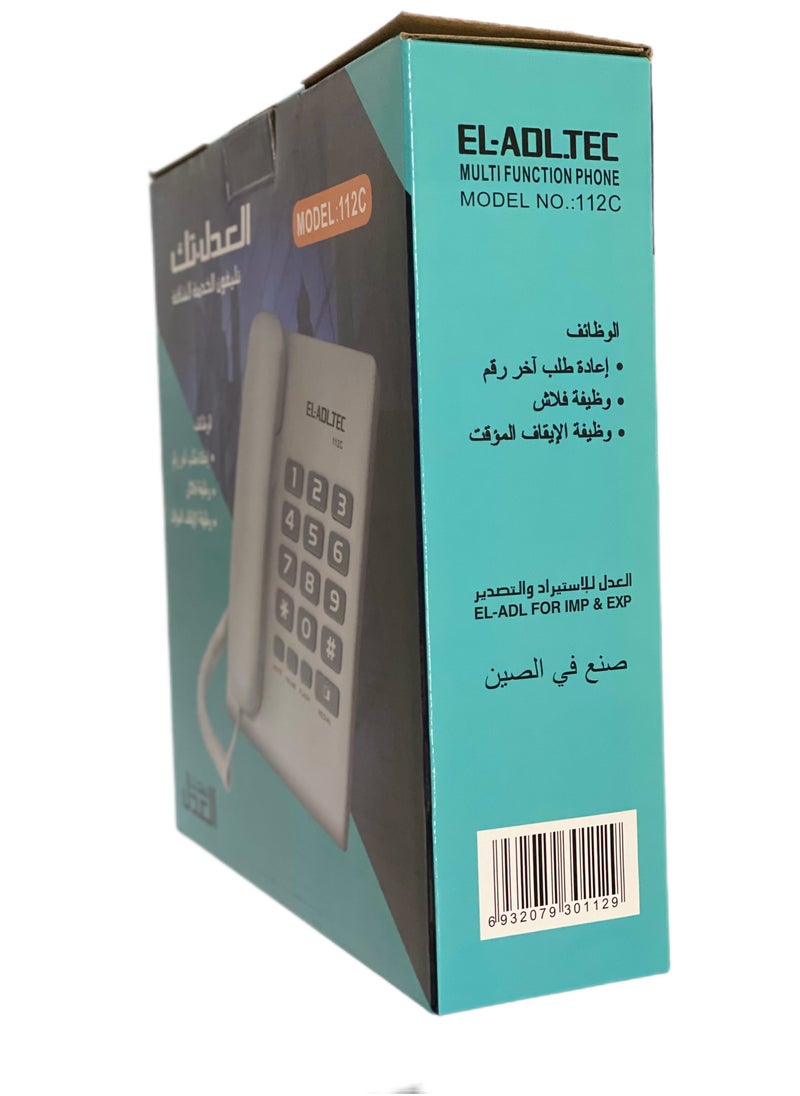 EL-ADLTECH 112C Corded Heavy Duty Telephone with Dial Tone Last Number Redial Flash Function Pause Function and Mute Function