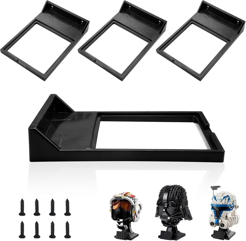 WFCYX 4 Pcs Black Wall Mount Display Stand Fits Lego Helmet, Wall Mount Display Shelf, Compatible with All Standard Lego Helmets, Boba Fett 75277/Tie Fighter Pilot 75274/Stormtrooper 75276 - Image 1