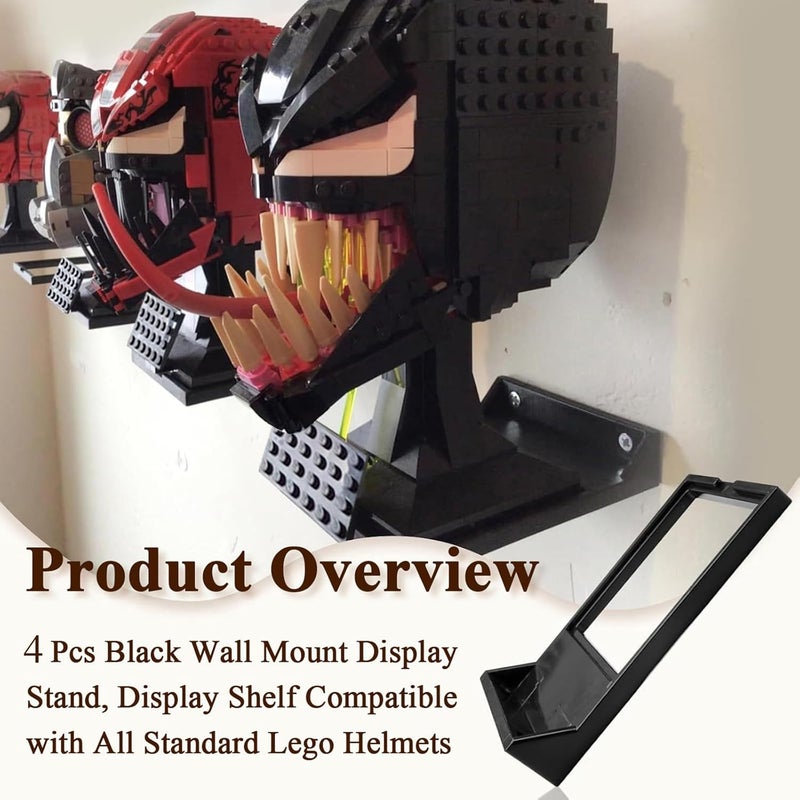 WFCYX 4 Pcs Black Wall Mount Display Stand Fits Lego Helmet, Wall Mount Display Shelf, Compatible with All Standard Lego Helmets, Boba Fett 75277/Tie Fighter Pilot 75274/Stormtrooper 75276 - Image 2