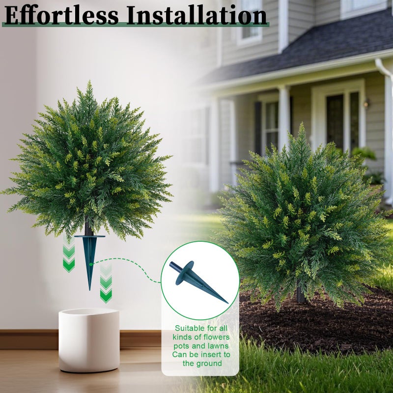 EverNature 2 Pack Artificial Cedar Topiary Trees with Ground Spike, Fake Pine Shrubs Bushes, UV Resistant Faux Evergreen Cypress Tree Plants for Indoor Outdoor Planters Front Porch - Image 5
