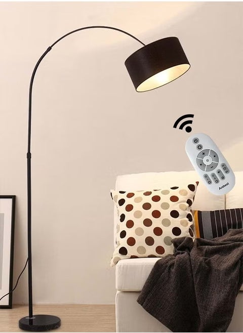 Floor Lamp for LED Stand Vintage Arc Pole Light with Warm Light Remote Control for Living Room Office Bedroom Marble Black 12W 185x38 cm