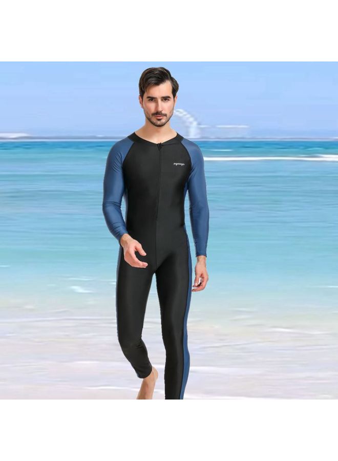 Loquat One-piece Swimsuit Men's Suit Long-sleeved Pants Sun Protection Summer Full Body Swimsuit Surfing Wetsuit-Color:Blue- - Image 1