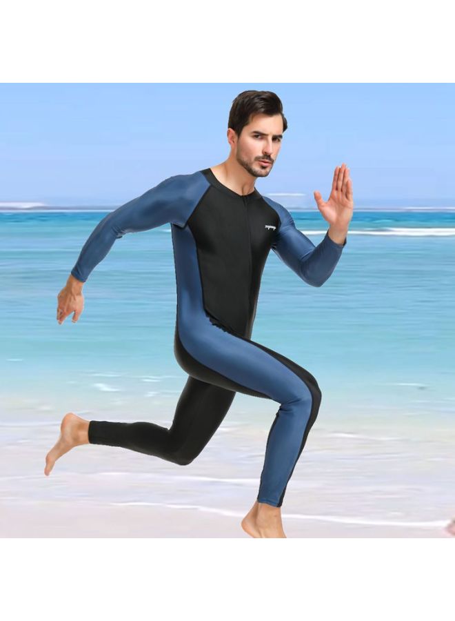 Loquat One-piece Swimsuit Men's Suit Long-sleeved Pants Sun Protection Summer Full Body Swimsuit Surfing Wetsuit-Color:Blue- - Image 3