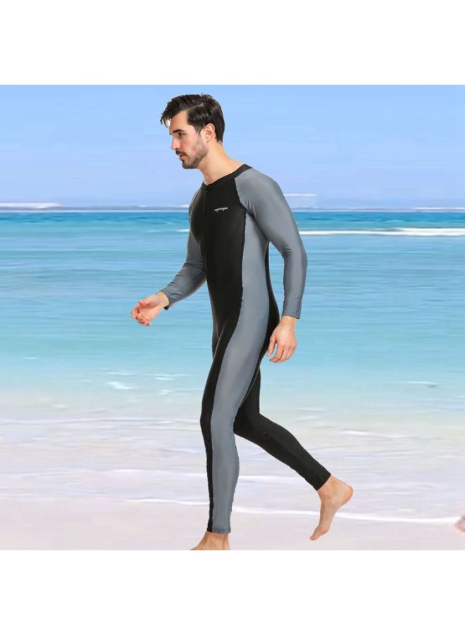 Loquat One-piece Swimsuit Men's Suit Long-sleeved Pants Sun Protection Summer Full Body Swimsuit Surfing Wetsuit-Color:Blue- - Image 5