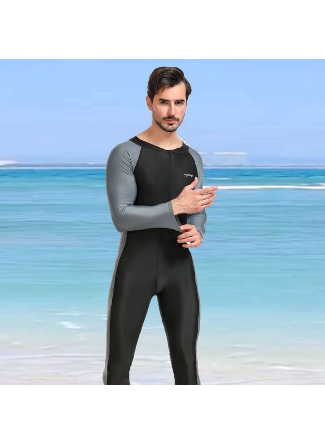 Loquat One-piece Swimsuit Men's Suit Long-sleeved Pants Sun Protection Summer Full Body Swimsuit Surfing Wetsuit-Color:Blue- - Image 4