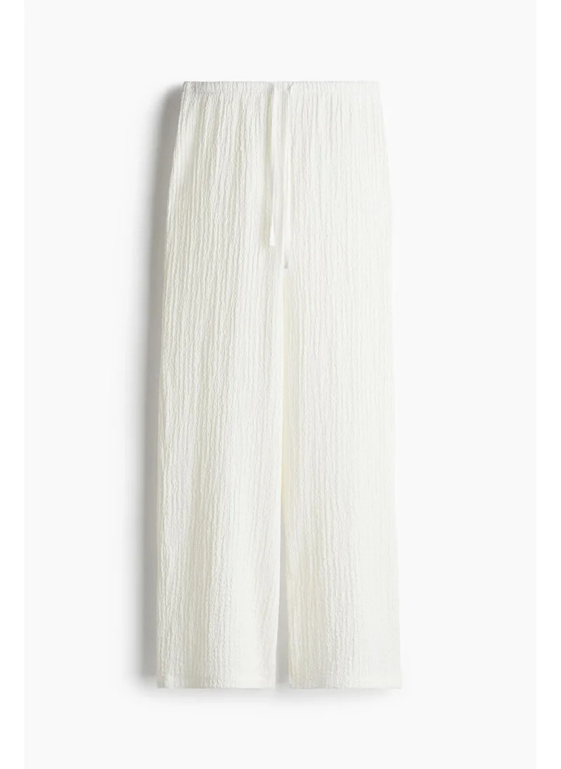 H&M White Light Crinkled drawstring trousers for Women | Best Price UAE