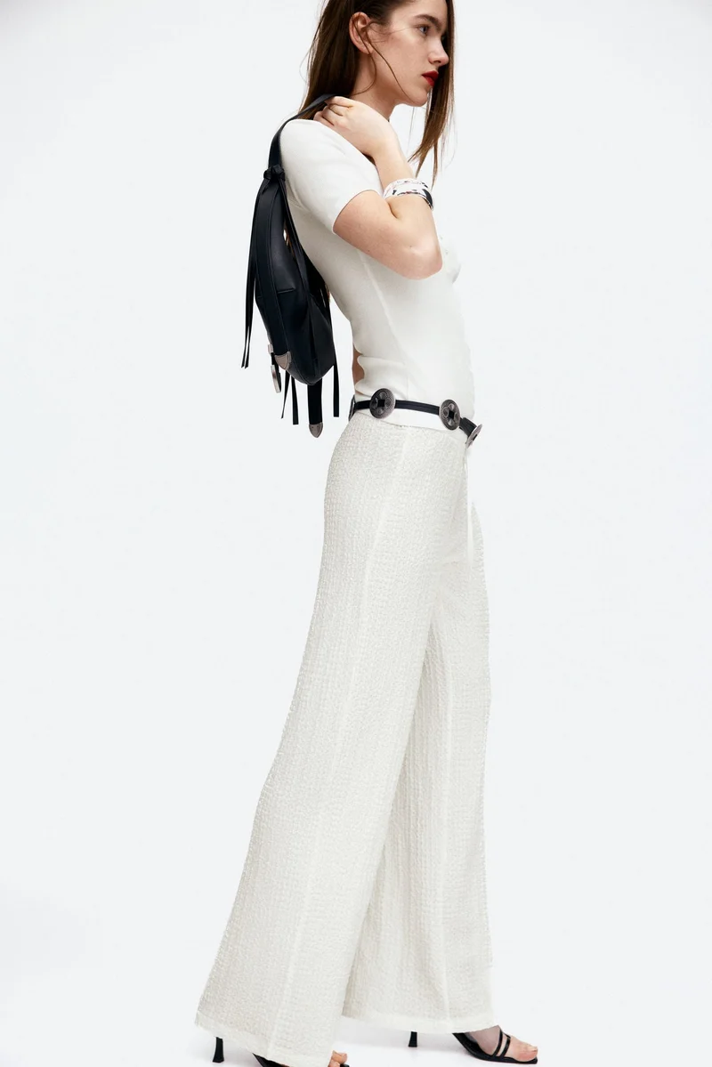 H&M White Light Crinkled drawstring trousers for Women | Best Price UAE